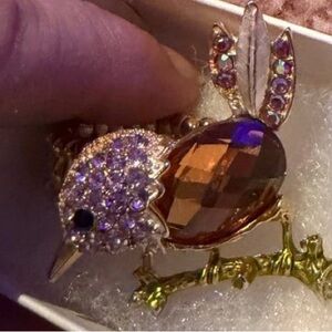 Silpada Crystal Bird Ring Gold Tone Rhinestone Designer Jewelry